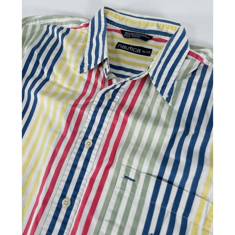 Vintage 90s X Large Nautica Color Block Multicolor Striped Button Down Shirt USA